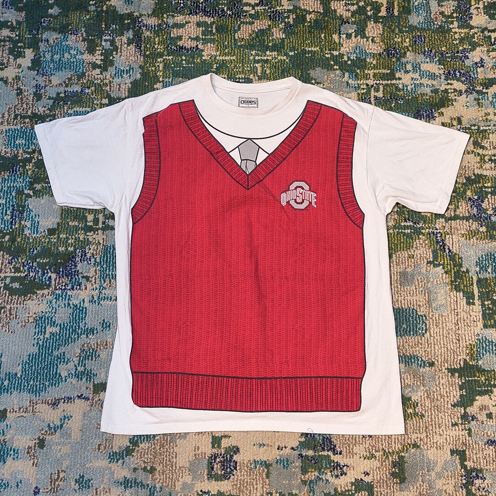 Champs Ohio State Buckeyes Sweater Vest Graphic Shirt Red and White